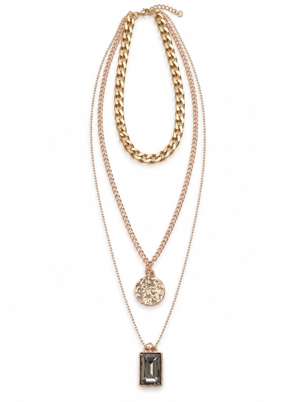 Mixed-Metal Triple-Layer Pendant Necklace